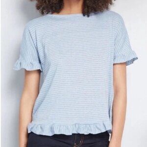 Modcloth Blue White Stripe Flutter Sleeve Crossover T-Shirt Women’s Size 2X